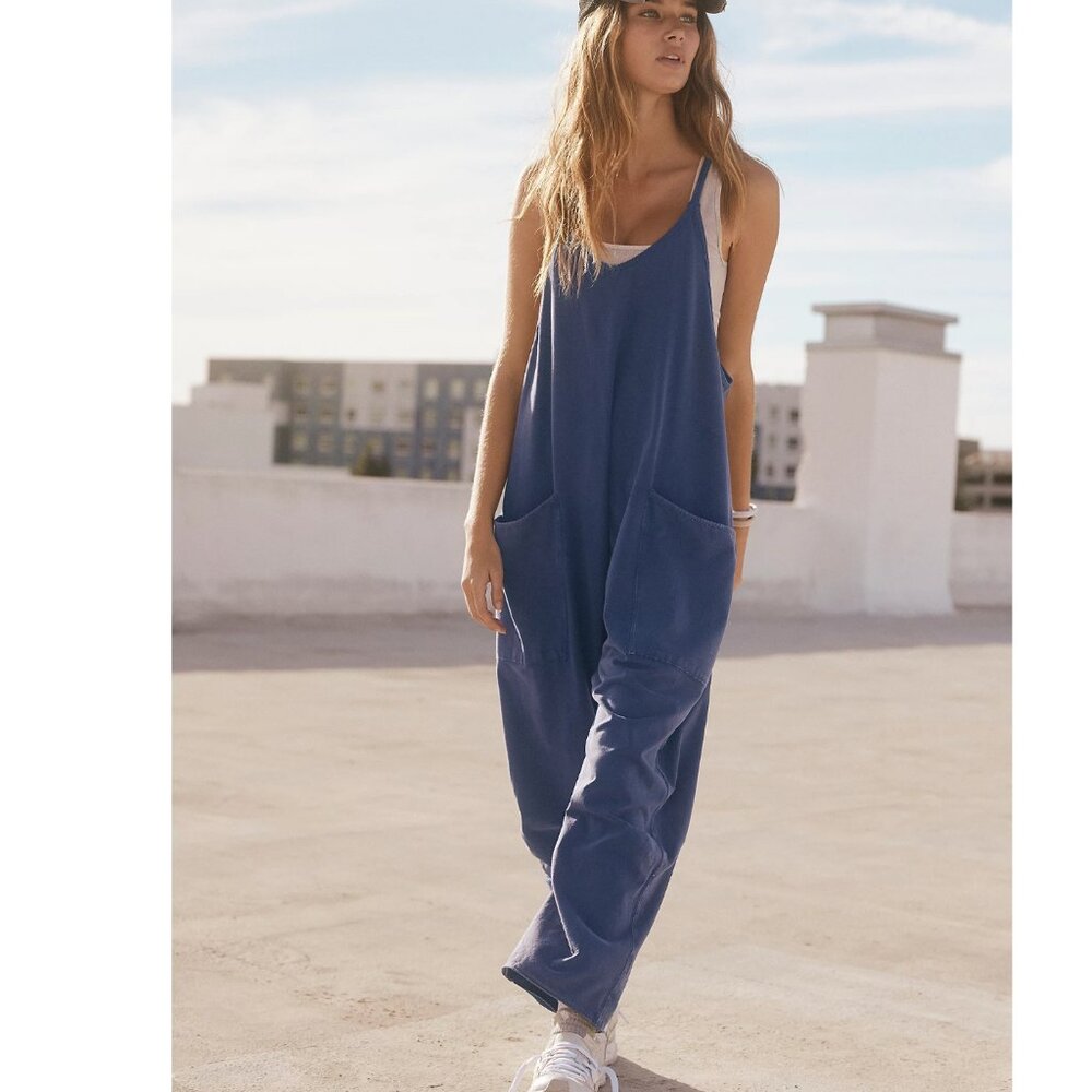 FP Movement by Free People Navy Blue Wide-Leg Jumpsuit